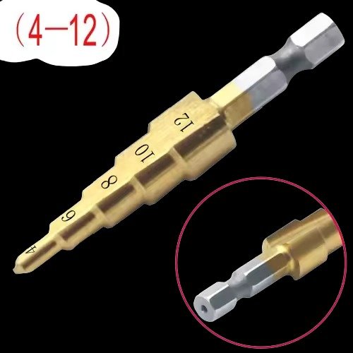 High Speed Steel Titanium Coated Step Drill Bit Hole Cutter (4-32mm) with Hex Shank Ideal for Thin Steel, Power Tools