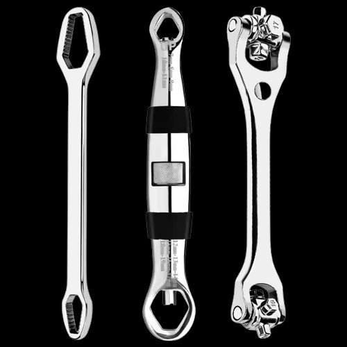Multifunctional Ratchet Socket Wrench with Adjustable Spanner for Spline, Square, and Damaged Bolts (Size: 8-19)